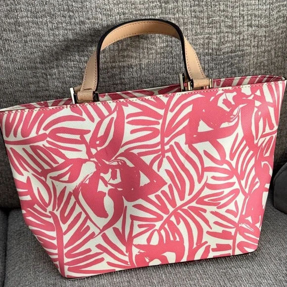Kate Spade Grant Street Juno Mini Tote Pink and White Palm Leaf Print - Picture 3 of 8